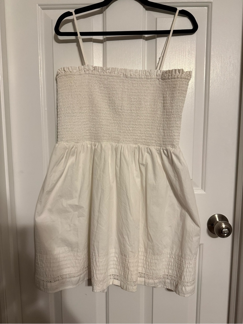 American Eagle Smocked White Sundress Eyelet Lace Hem Cotton Size XL